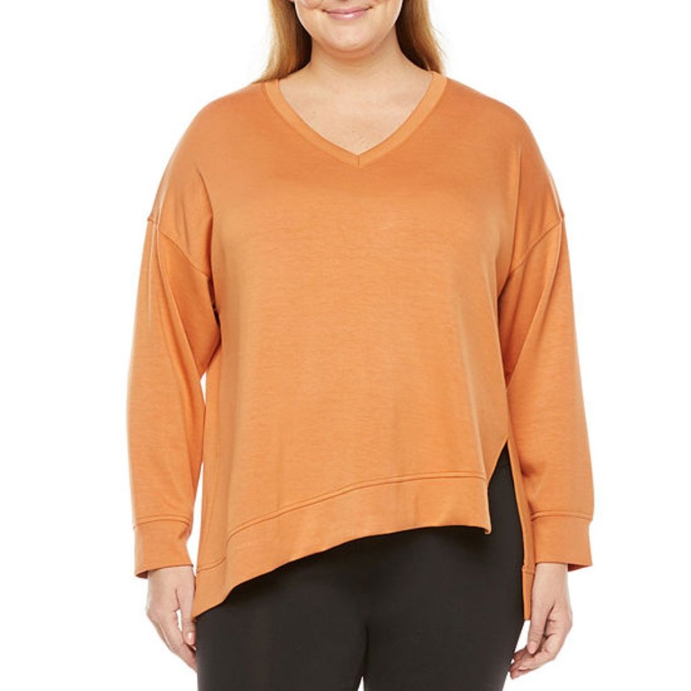 NEW Stylus 2X Top Orange V Neck Sweatshirt Comfy Cozy Athleisure Athletic Casual